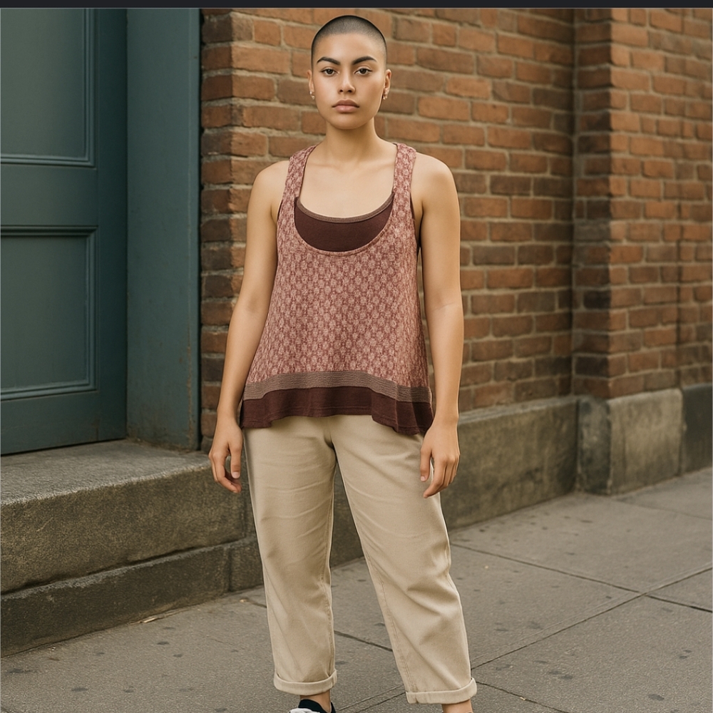 Funky People Brown & Pink Mixed Design Tank Top